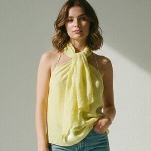 Polo Ralph Lauren 100% Silk Yellow Sleeveless Bow Blouse Top Size 0 Petite